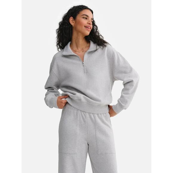 MATE the Label 100% Organic Cotton 1/4 Zip Up Sweatshirt L GRAY $158 - Picture 1 of 8